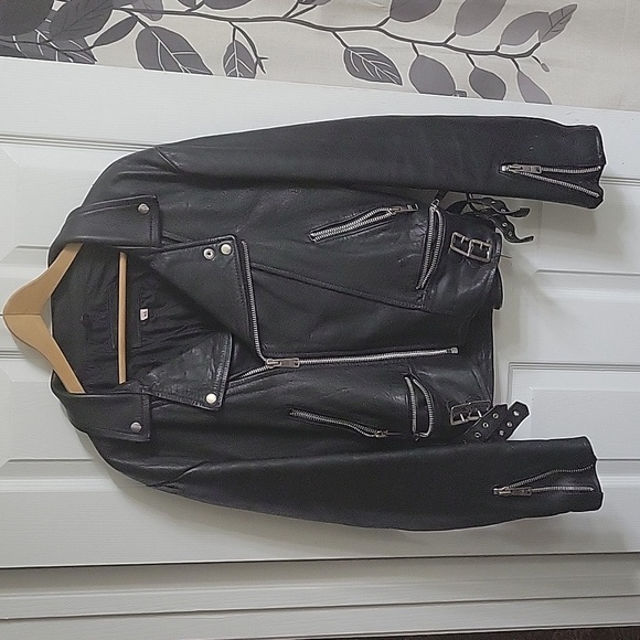 Vintage Jackets & Blazers - London Boston Leather Gold 100% Leather Moto Biker Jacket